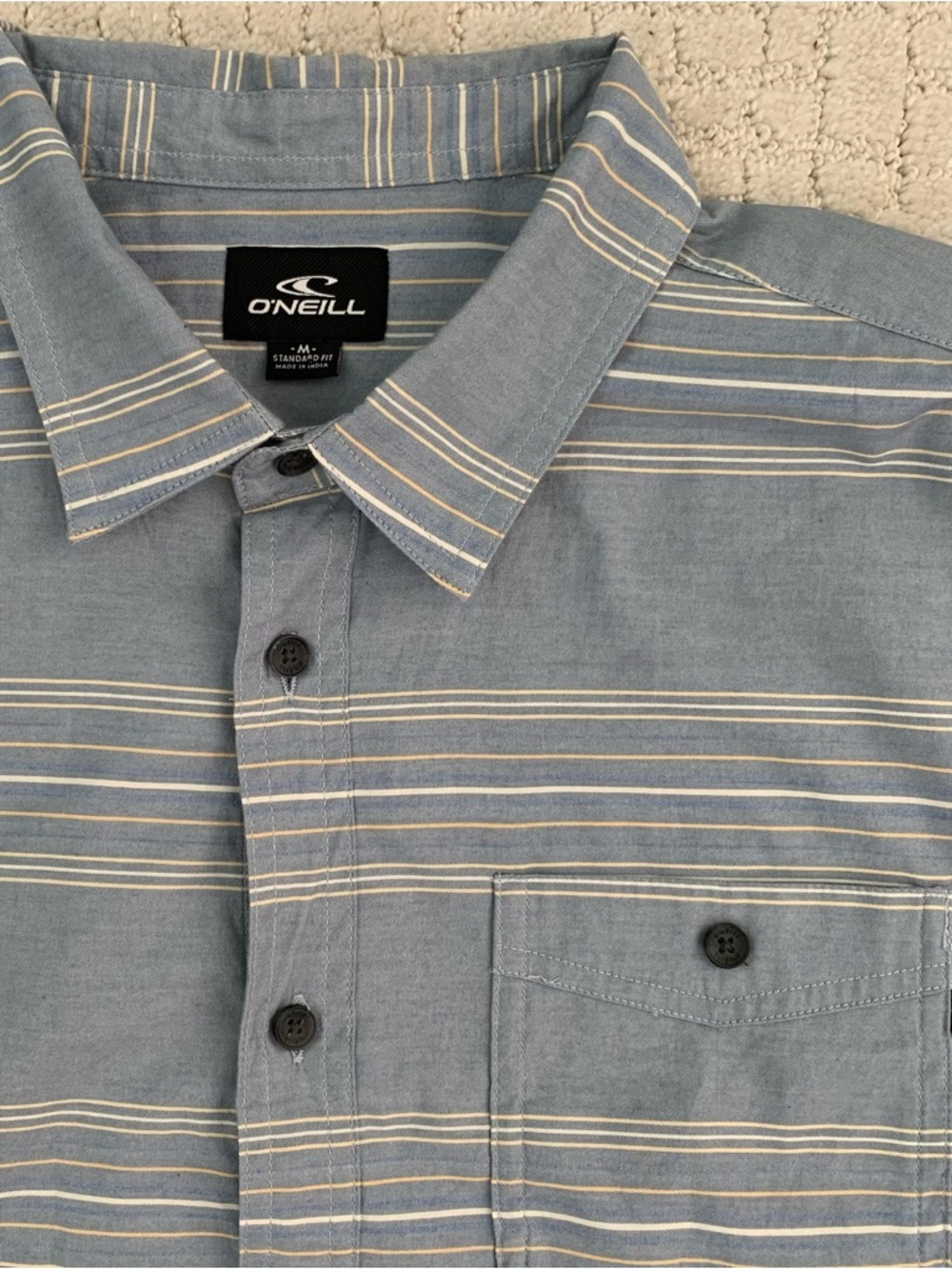 O'Neill Men's Light Blue Striped Casual Button-Down Shirt Size M